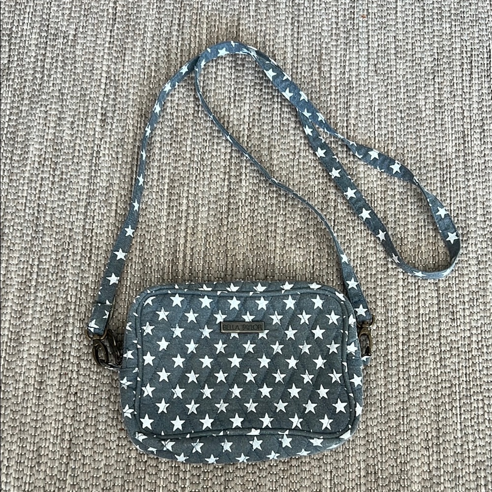 Bella Taylor Gray Star Print Quilted Crossbody Bag